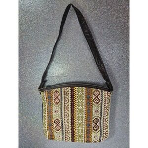 Vintage Style Woven Tapestry Crossbody Bag Brown Multi Geometric Boho Stripe 70s